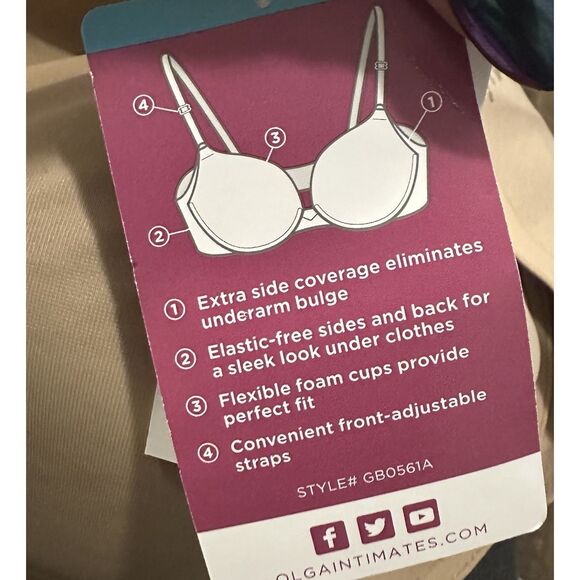 Olga No Side Effects Full-Figure Contour Underwire Bra 0561A Almond 44DD NWT - Picture 9 of 9